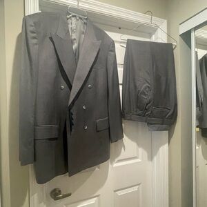 Men's Double-Breasted Gray Suit Jacket & Trousers